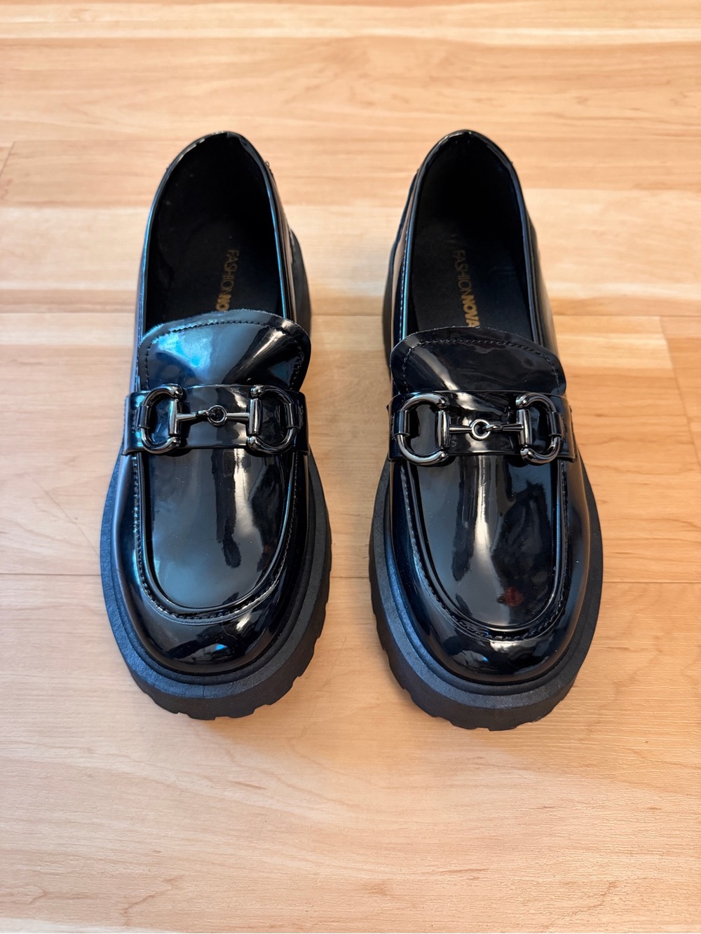 Patent Black Loafers with Metal Bit Accent